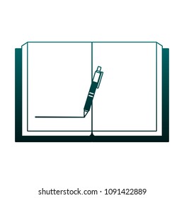 Notebook open with pen in blue lines