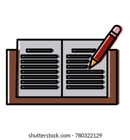 Notebook open with pencil