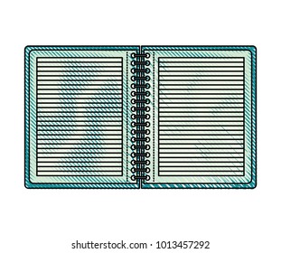 notebook opened with horizontal lines and metal spiral in colored crayon silhouette