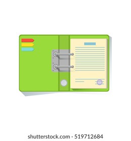 Notebook Organizer With Green Cover Office Worker Desk Element, Part Of Workplace Tools And Stationary Collection Of Objects