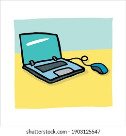 Dibujo manual simple original para portátiles convertido en vector y coloreado 