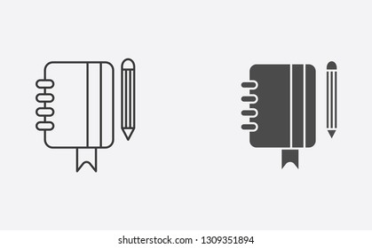 Notebook outline and filled vector icon sign symbol