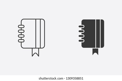 Notebook outline and filled vector icon sign symbol