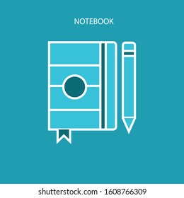 Notebook outline icon flat design with blue color