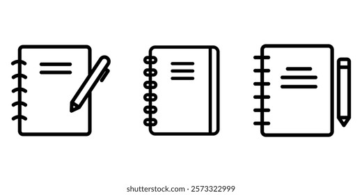 notebook outline or line icon design bundle.