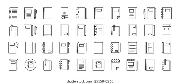 Notebook Outline Simple Linear Image Collection. Editable Stroke. Suitable for Web Sites, Books, Cards, Apps