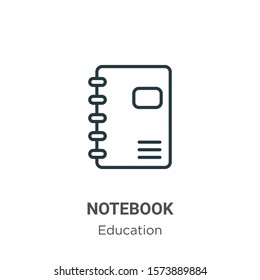 Notebook outline vector icon. Thin line black notebook icon, flat vector simple element illustration from editable education concept isolated on white background