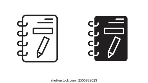 Notebook outlined and solid icon vector collection.