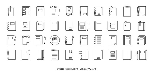 Notebook Pack of Thin Icons. Editable Stroke. Suitable for Web Sites, Books, Cards, Apps