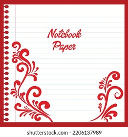 Notebook page with beautiful design on red background, page mockup.