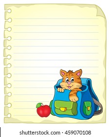 Notebook-Seite mit Katze in Schultasche - eps10 Vektorgrafik.