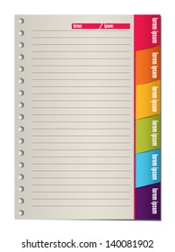 Notebook page with colored edges for daily entries