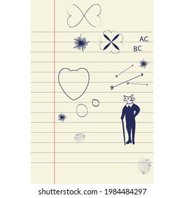 Notebook page with illustrations, poster, vector
