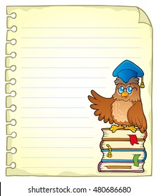 Notebook page with owl teacher 3 - eps10 vector illustration.