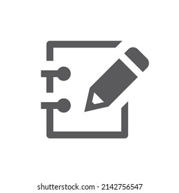 Notebook page and pencil black vector icon. Edit, organizer filled symbol.
