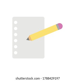 notebook page and pencil icon over white background, flat style, vector illustration