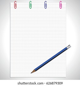 Notebook page an pencil. paper