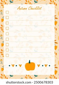 notebook page template with autumn background and cute pumpkins