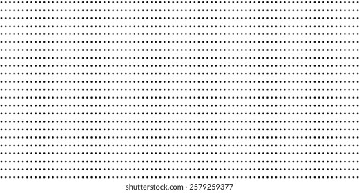 Notebook page template with black dotted lines on white background. Bullet journal texture. Seamless round dots pattern. School or office paper background.