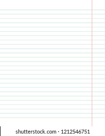 Notebook page template with lines vector. A sheet of school notebook in a ruler. School background. Education background. Vector illustration.