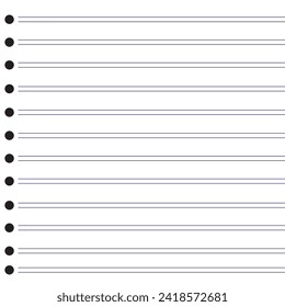 Notebook page template with lines vector. A sheet of school notebook in a ruler. School background. Education background. Vector illustration.