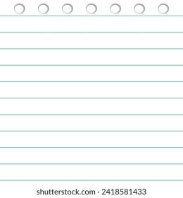 Notebook page template with lines vector. A sheet of school notebook in a ruler. School background. Education background. Vector illustration.