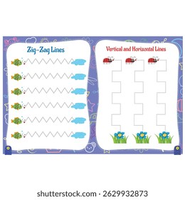 Notebook page template vector illustration, Beautiful Children Book layout for children's book worksheet, Paper sheet with pastel color