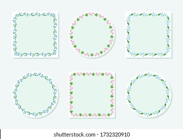 Notebook page templates. Cute memo pads decorated with spring floral elements. Can be used for scrapbooking, bullet journals, gift tags, cards and invitations. Vector 10 ESP.