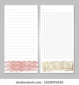 Notebook page templates with grunge decor - paper for notes, memos, checklist. Vector illustration