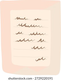 Página de cuaderno con líneas onduladas de escritura a mano y sutil papel de regla, enmarcado por un rectángulo redondeado suave. Símbolo de planificación, productividad, memorándum y lista de tareas. Ilustración vectorial de dibujos animados.