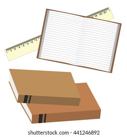 Notebook page. White striped leaf. Notepad or notepad. Vector note sheet and ruler. Educational literature for schoolchildren.