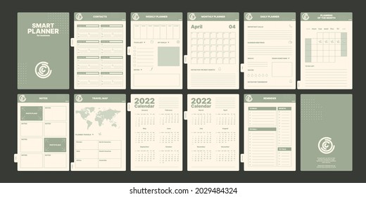 Notebook pages. Daily planner book with calendars goal reminder date and month weekly organizer for routine processes garish vector scrapbook pages template