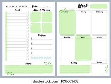 Notebook pages, daily and weekly planner, vector