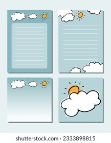 Notebook pages and letter paper set with clouds and sun theme.