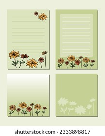 Notebook pages and letter paper set with floral theme.