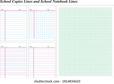 Notebook Pages and Set of School Notebook Lines 