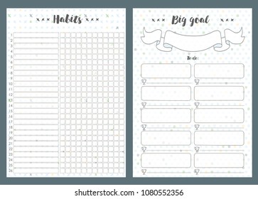 Notebook pages template, big goal and notes, vector