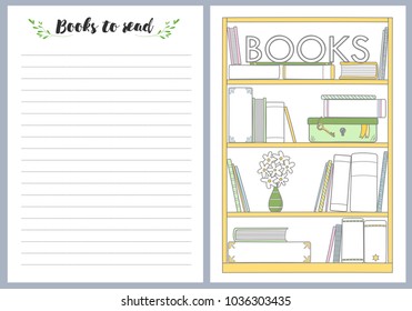 Notebook pages template, books to read, vector