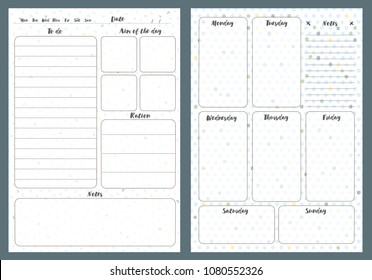 Notebook pages template, daily and notes, vector