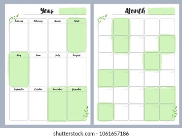 Notebook pages template, year and month, vector