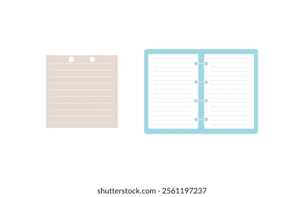 notebook pages or vector lined notepaper, Set of isolated background for office document or grid page. Notepad sheet backdrop with dotted surface. Education or school empty memo.