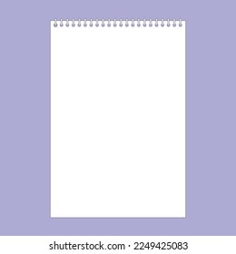 Notebook pages with wire binding, realistic paper sheets. Empty school notepad page, memo note sheet with spiral binders