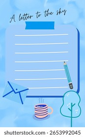 Notebook paper with aesthetic nature illustration. Notebook for Office or School. Perfect for notes, memos, and design. ( original illustration, not AI Generated ).