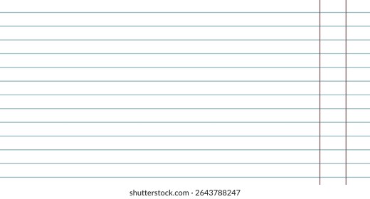 Notebook paper background, blank white worksheet exercise book, lined notebook paper, back to school vector illustration eps10.