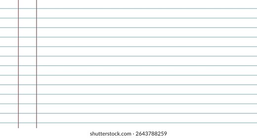 Notebook paper background, blank white worksheet exercise book, lined notebook paper, back to school vector illustration eps10.