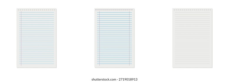 Fondo de papel de cuaderno, libro de ejercicios blanco en blanco, papel de cuaderno alineado, diseño de Vector de regreso a la escuela. Ilustración vectorial. EPS 10.