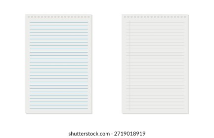 Notizbuchhintergrund, weißes, unbeschriebenes Arbeitsblatt, ausgekleidetes Notizbuchpapier, Vektorgrafik-Design .EPS 10 .