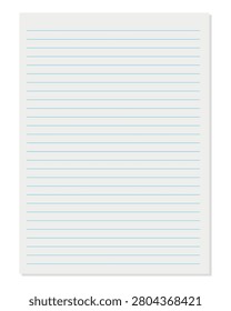 Notebook paper background, blank white worksheet exercise book, lined notebook paper, back to school vector design .Vector illustration .EPS 10 .