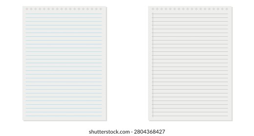 Notebook paper background, blank white worksheet exercise book, lined notebook paper, back to school vector design .Vector illustration .EPS 10 .