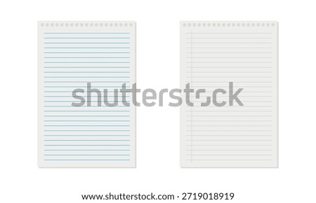 Notebook paper background, blank white worksheet exercise book, lined notebook paper, back to school vector design .Vector illustration .EPS 10 .
